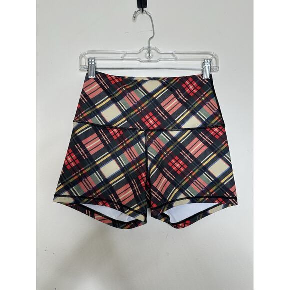 Born Primitive Size Medium Tartan Plaid Workout Shorts Mid Rise Holiday Xmas - Picture 1 of 5